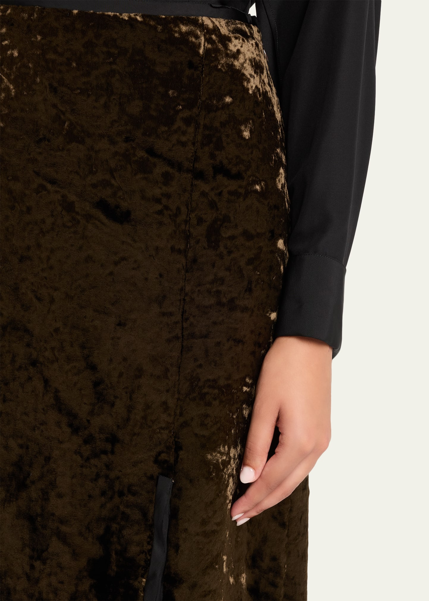 Crushed Velvet Slit Skirt - 5