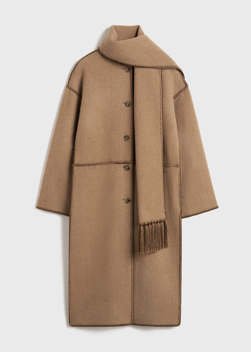 Embroidered scarf coat camel 7