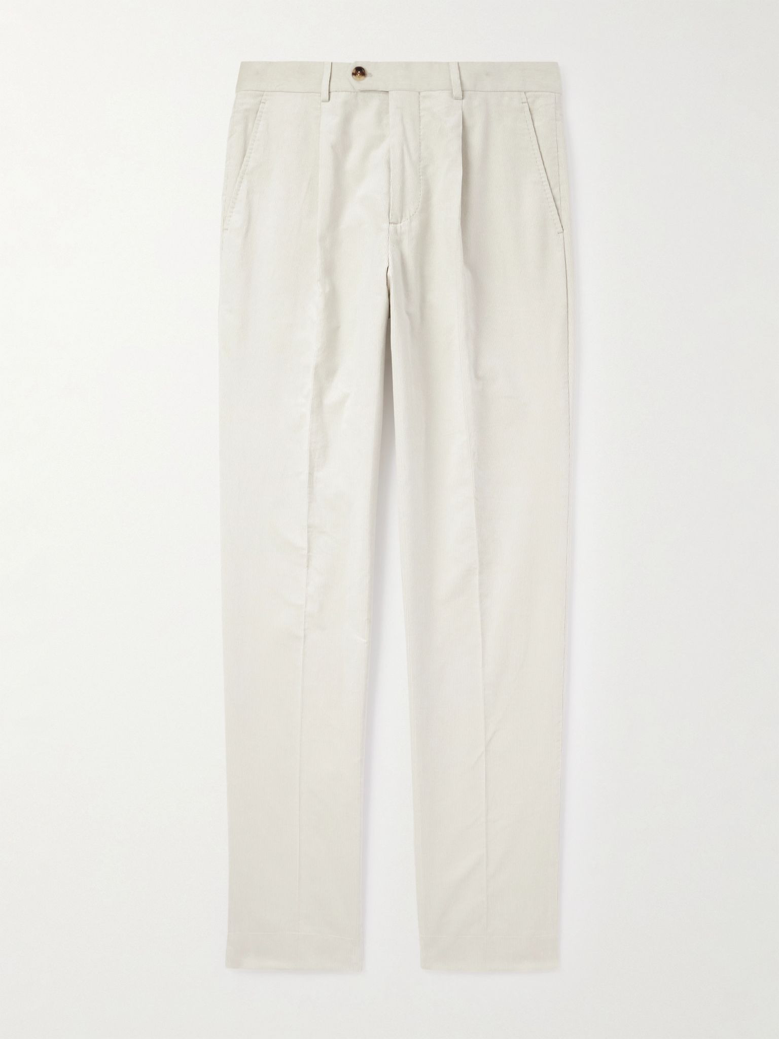 Straight-Leg Pleated Cotton-Corduroy Suit Trousers Cream - 1