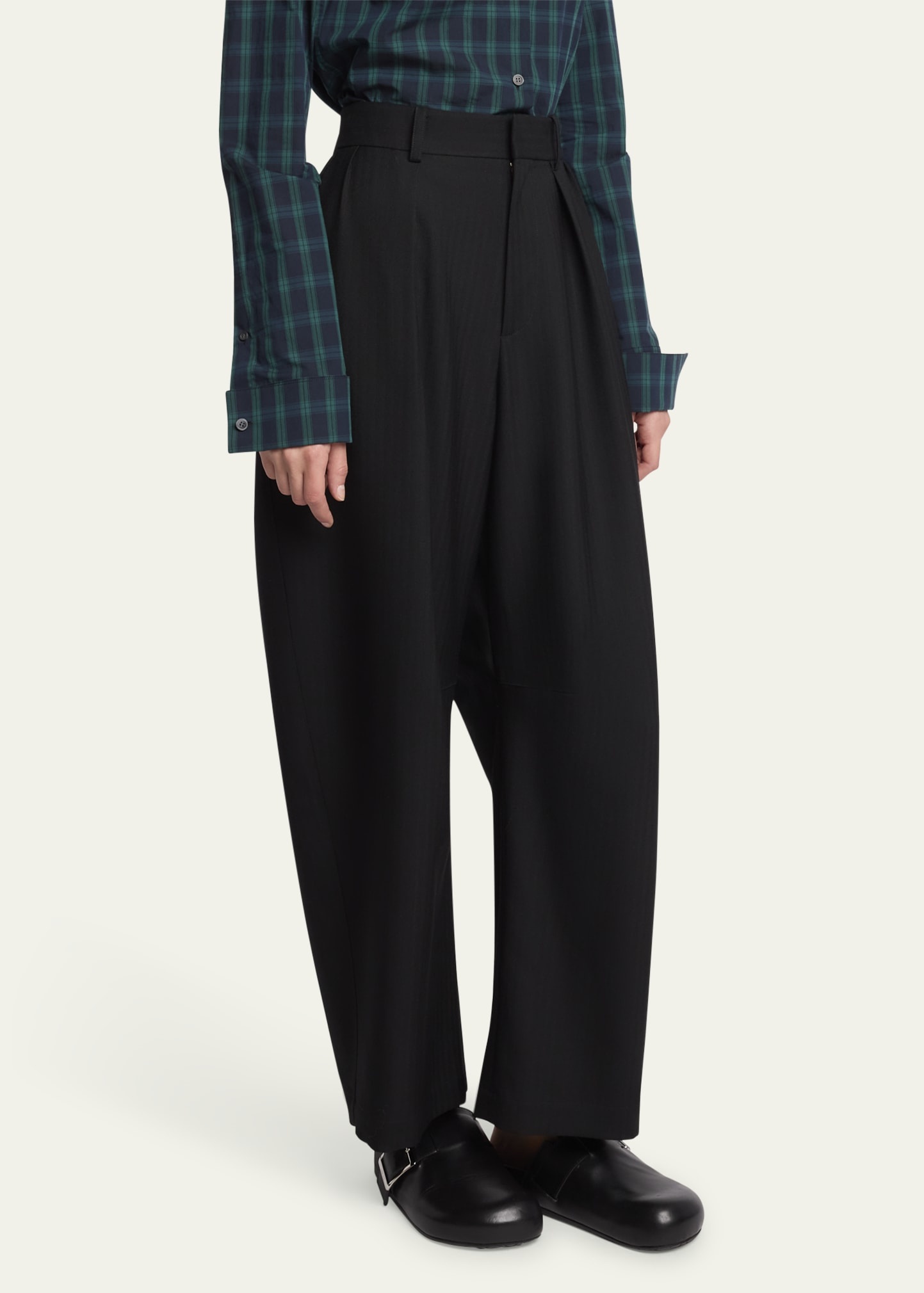 Barrel Leg Pleated Wool Trousers - 4