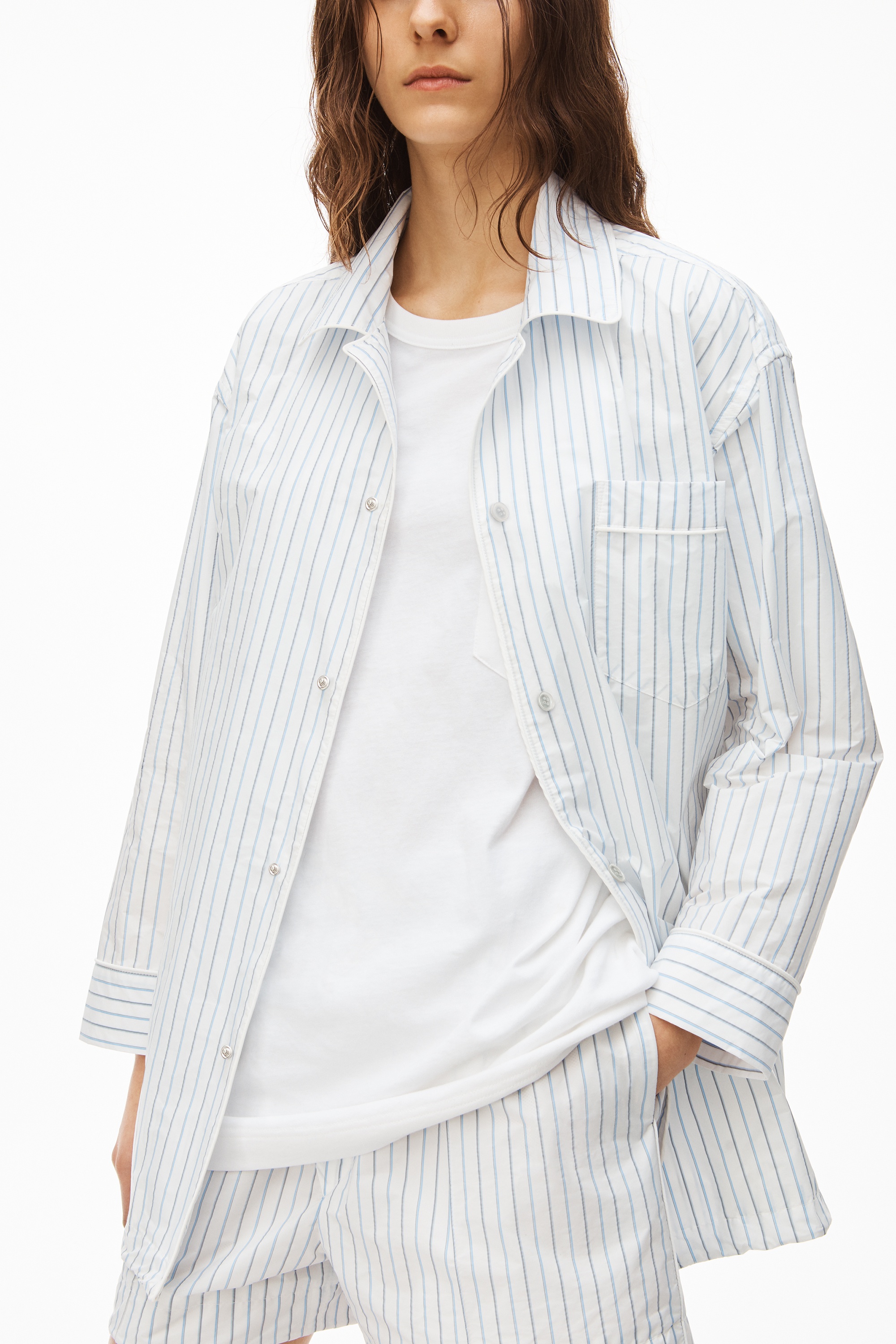 OVERSIZED STRIPED SHIRT JACKET IN NYLON - 4