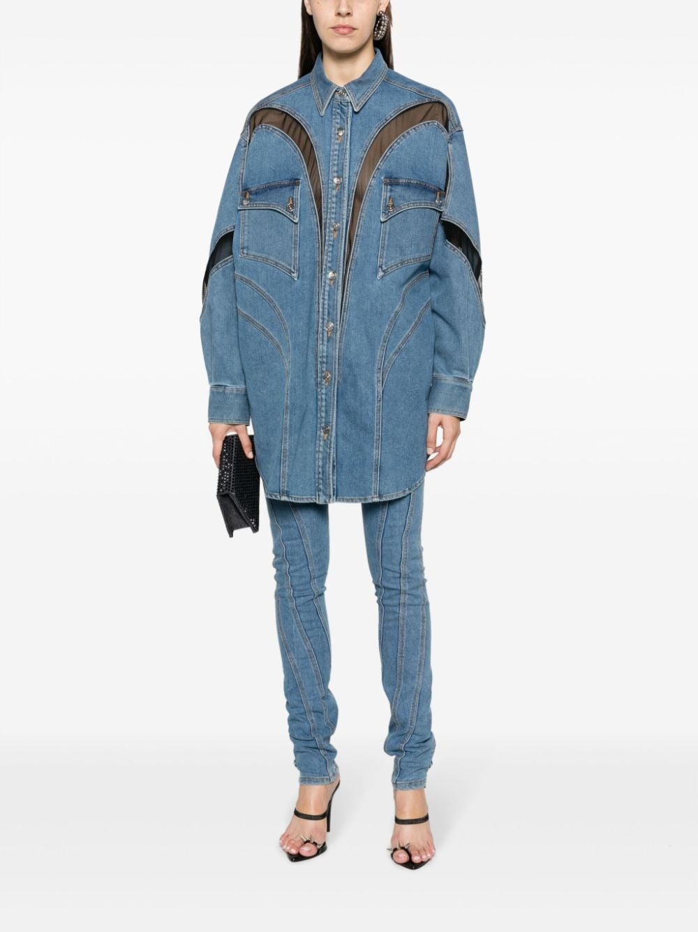 panelled denim shirt - 2