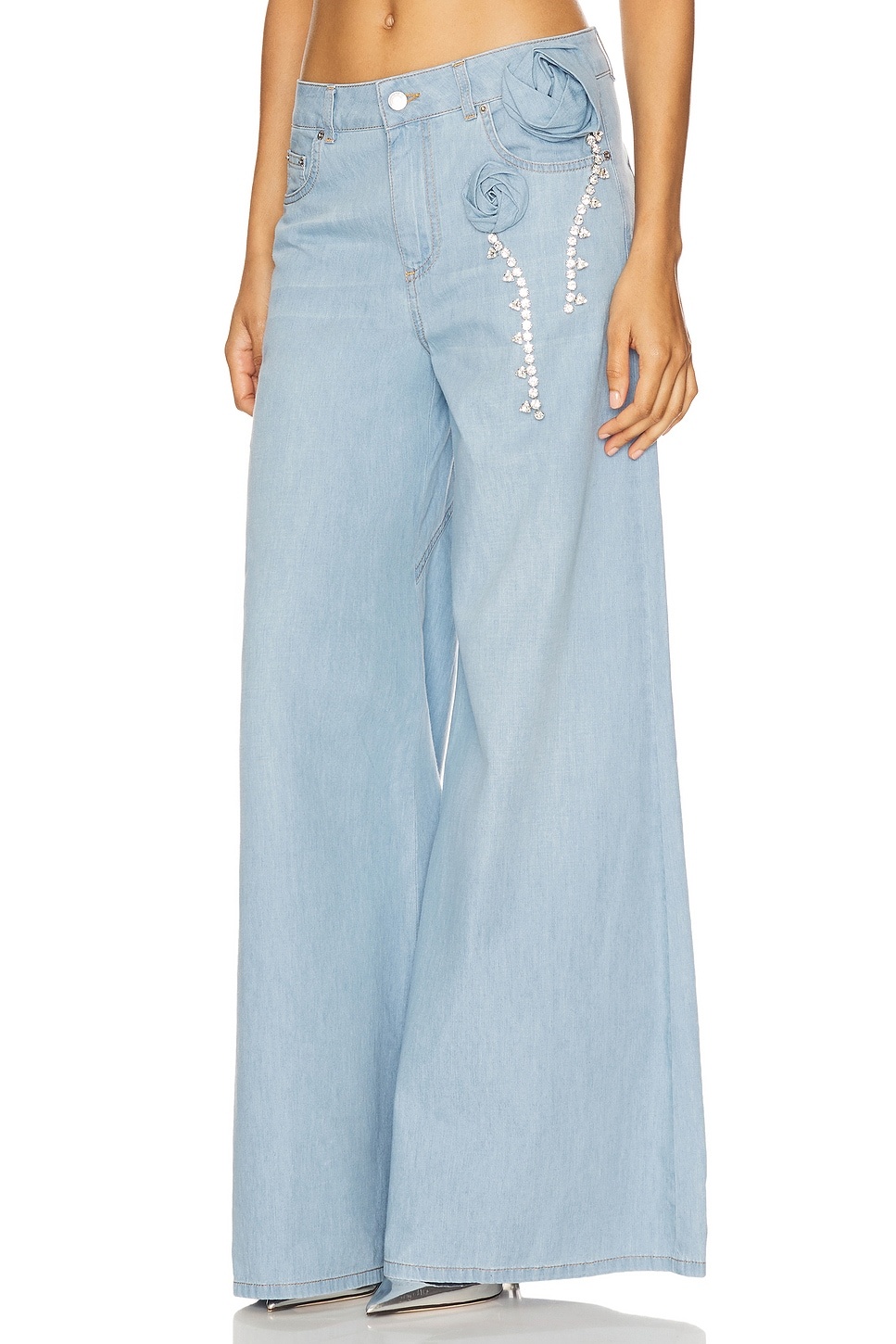 Crystal Rosette Wide Leg Jean - 3