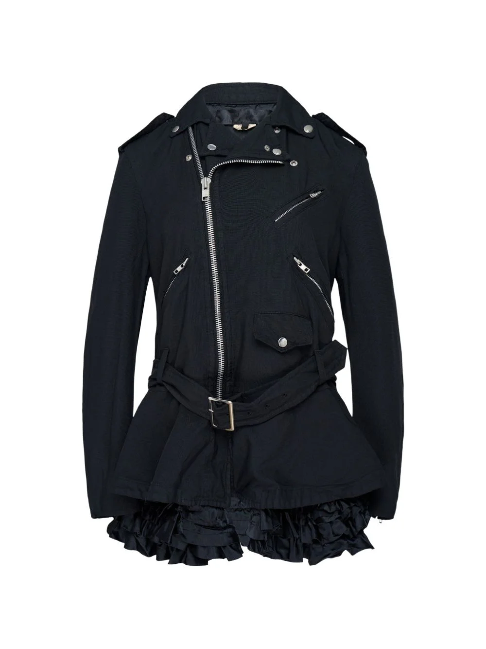 ruffled belted biker jacket - 1