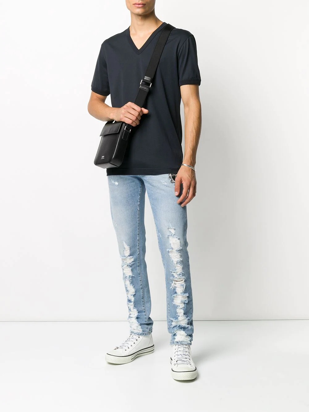 logo label V-neck T-shirt - 2