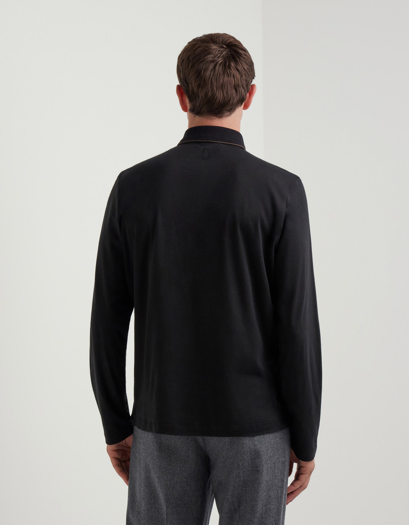 BLACK COTTON AND CASHMERE T-SHIRT WITH CONTRASTING PROFILES 3