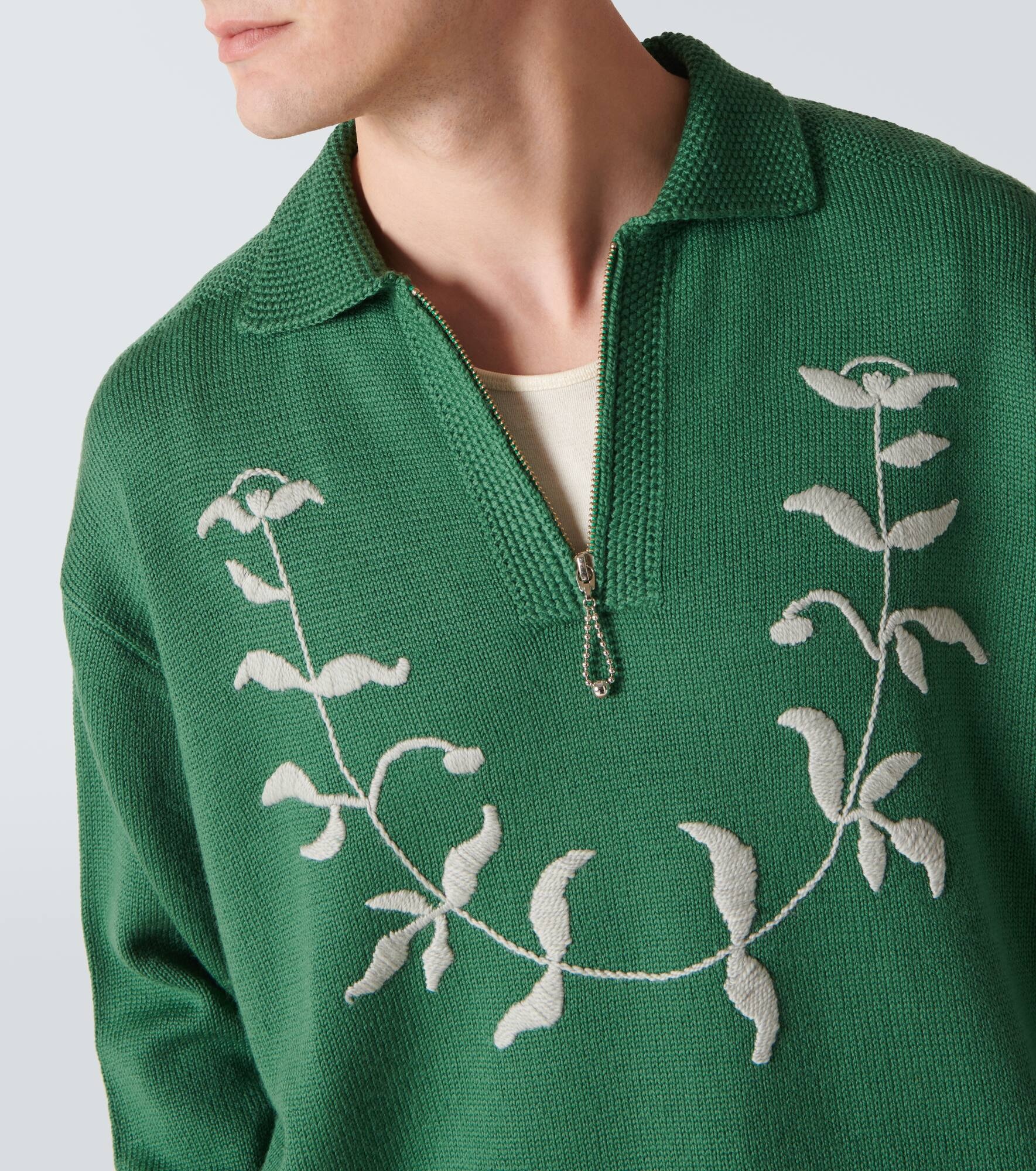 Embroidered wool polo sweater - 6
