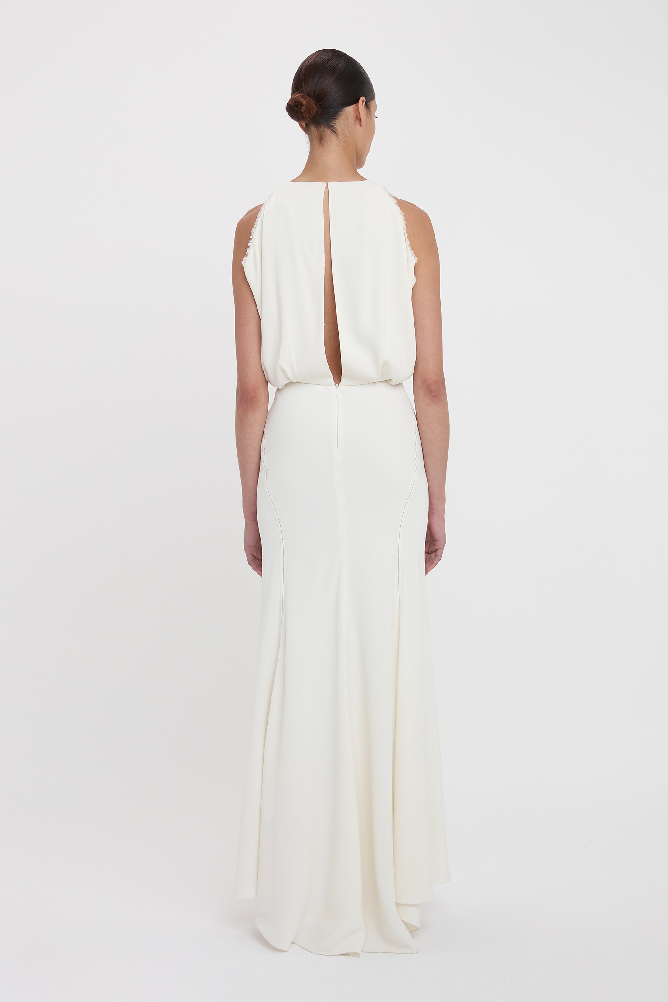 Draped Armhole Detail V-Neck Gown In Ivory - 4