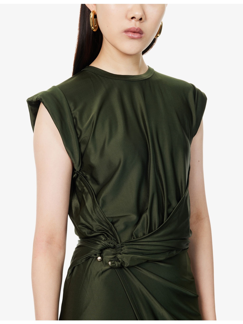 Draped Cap-Sleeves Stretch-Woven Midi Dress - 5