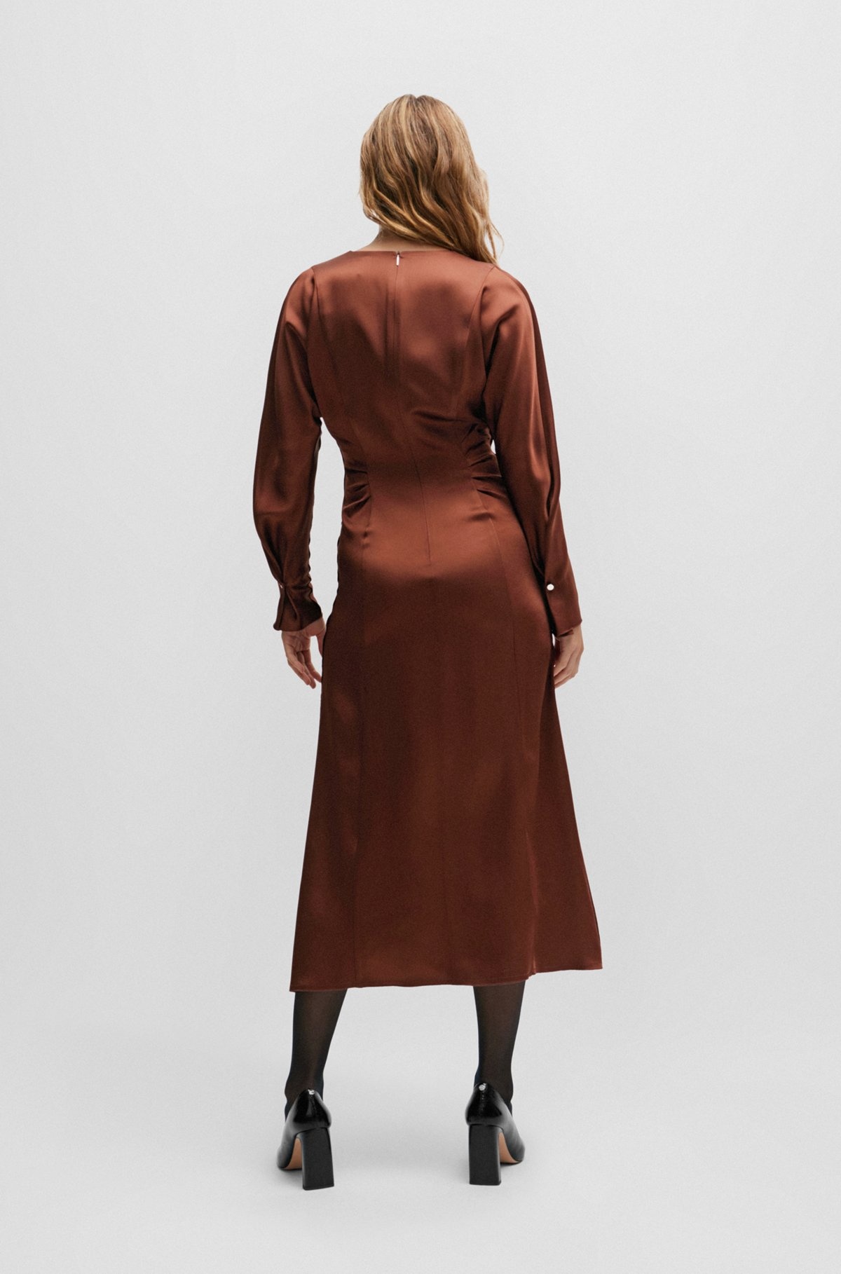 GATHERED-DETAIL REGULAR-FIT DRESS IN SOFT SATIN - 4