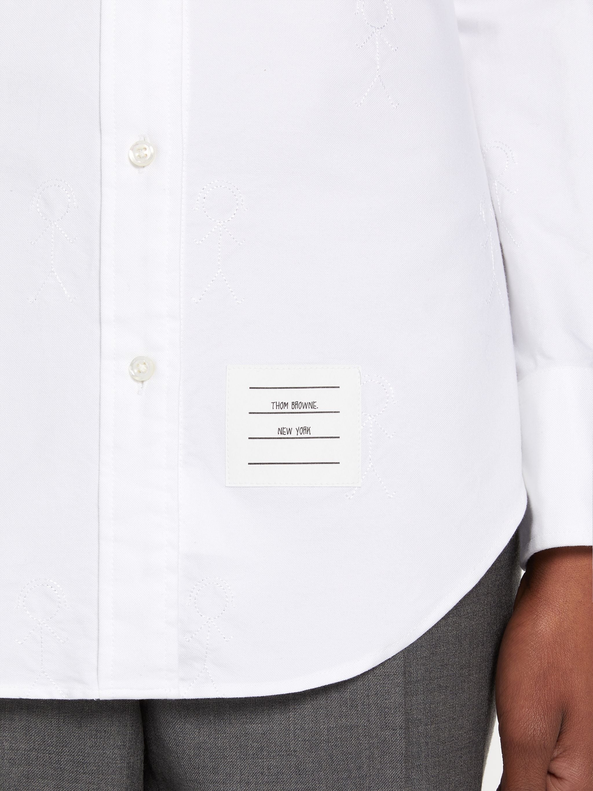 White Oxford Tonal Mrs. Thom Icon Satin Stitch Half Drop Embroidery Classic Round Collar Shirt - 6