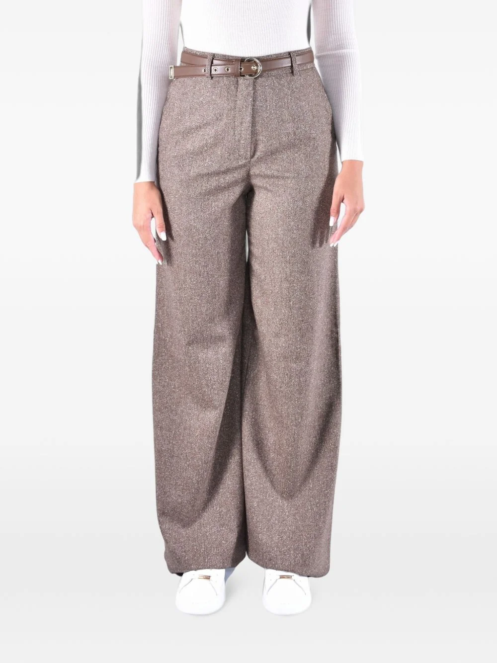 bouclé-motif belted trousers - 1