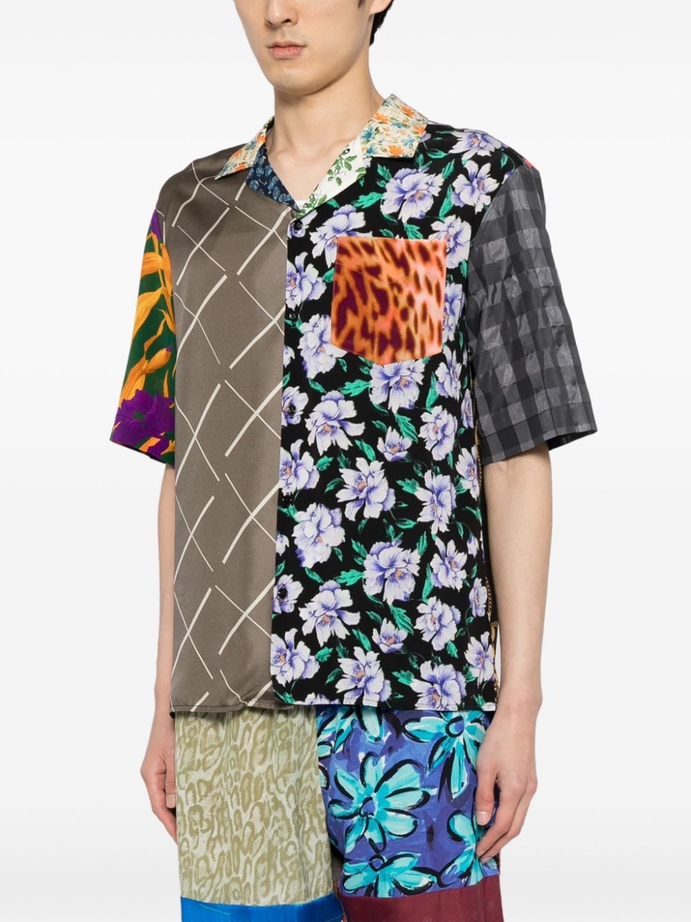 Regenerated colour-block silk shirt - 4