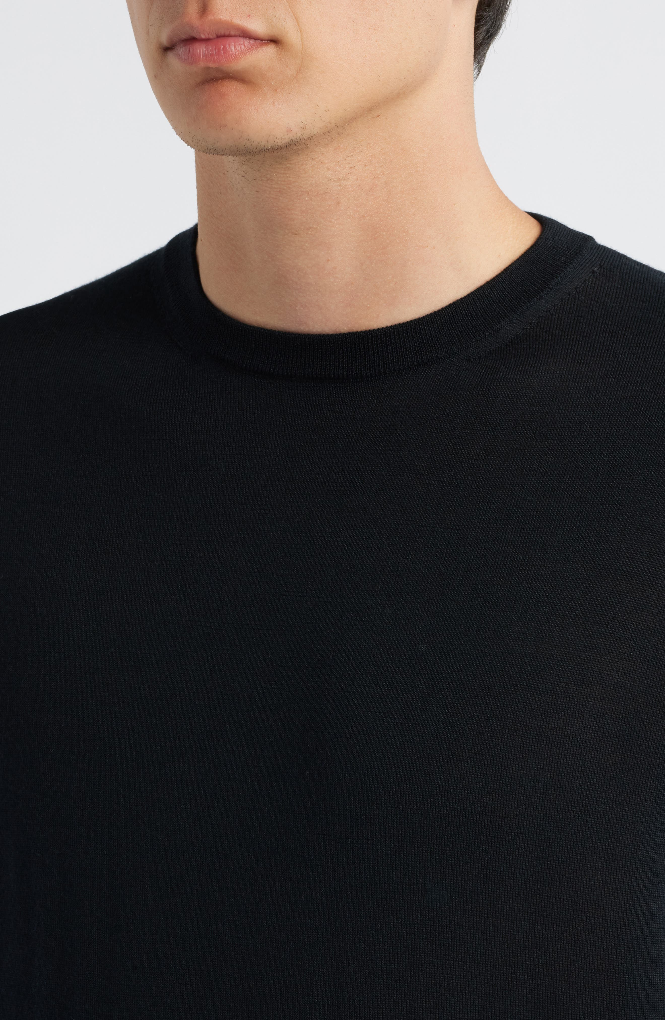 Canali Wool, Silk & Cashmere Crewneck Sweater in Black at Nordstrom - 4