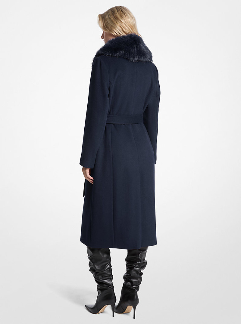MICHAEL KORS Faux Fur Trim Wool Blend Coat outlook