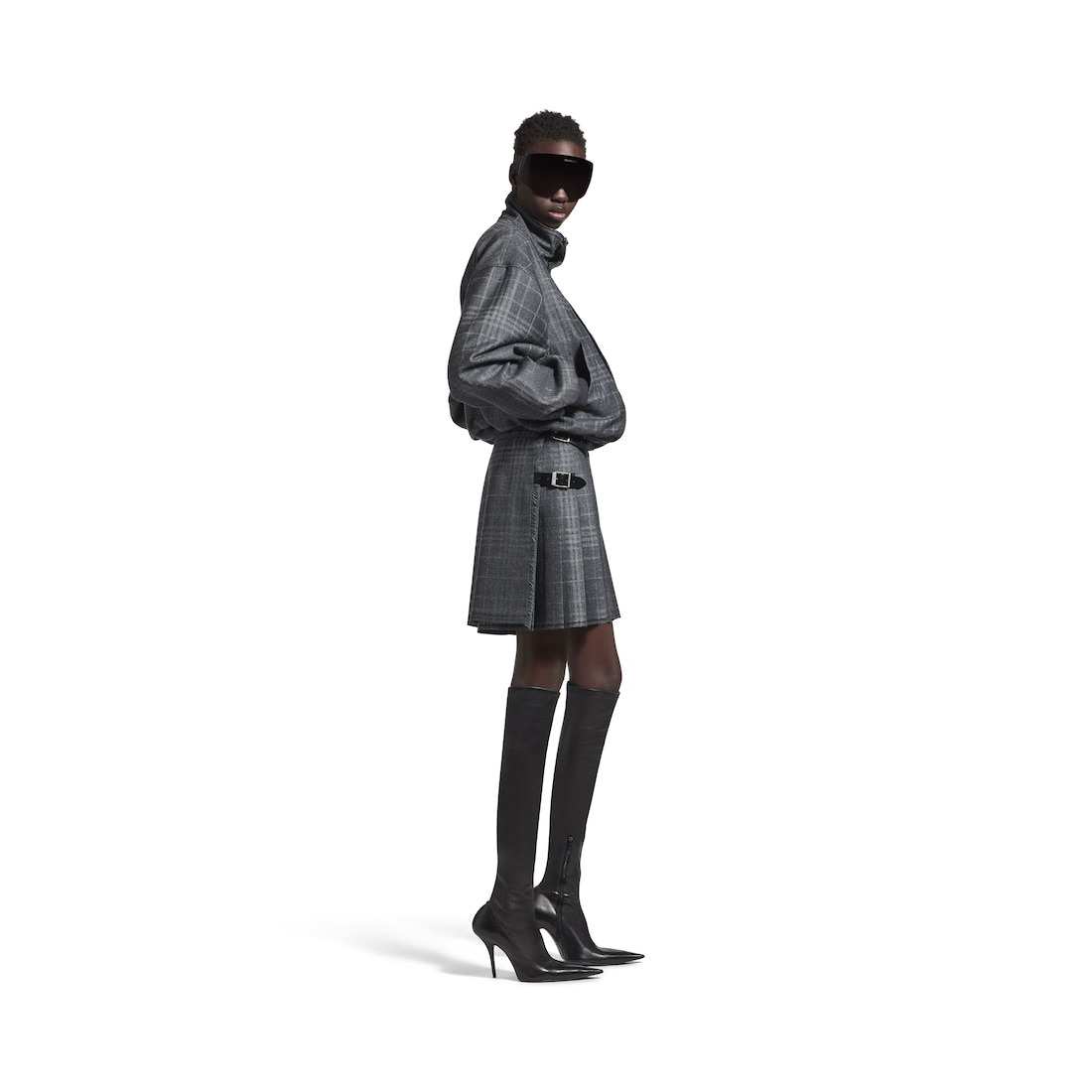 Women's Pleated Mini Skirt in Grey - 3