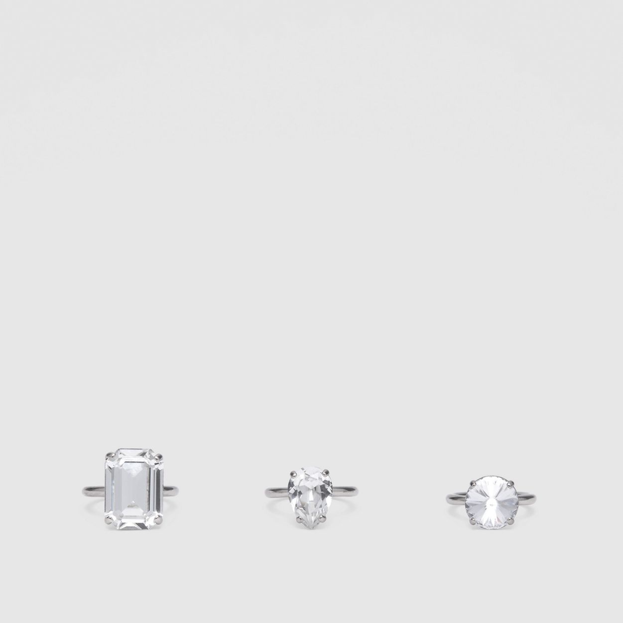 Solitaire Crystal and Palladium-plated Rings - 1