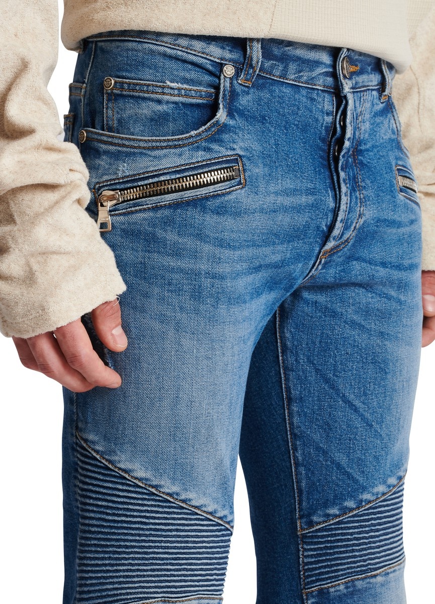 Tapered ripped blue cotton jeans - 4