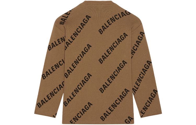 Balenciaga All Over Logo Crewneck Wool Knit Sweater 'Light Brown' 657401T32002900 - 2