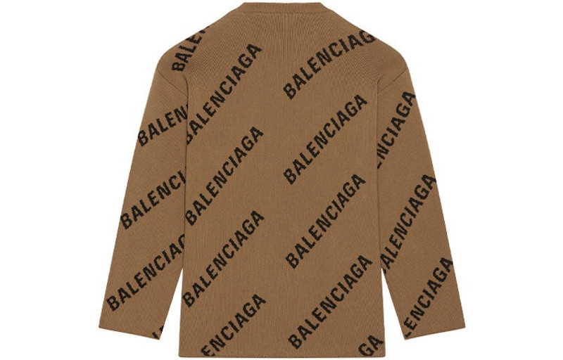 BALENCIAGA Balenciaga All Over Logo Crewneck Wool Knit Sweater 'Light Brown' 657401T32002900 outlook
