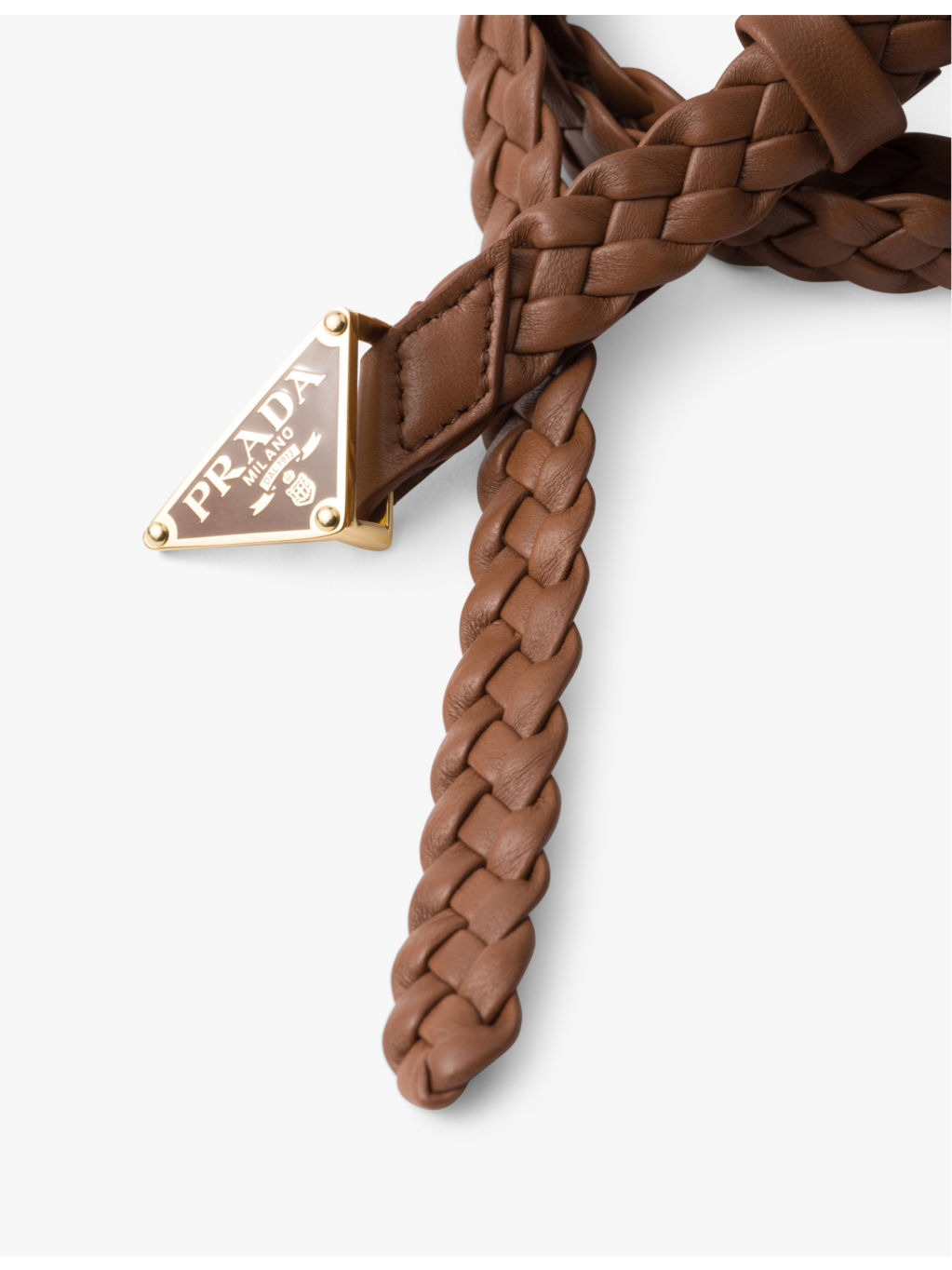 Branded-buckle braided leather belt - 3