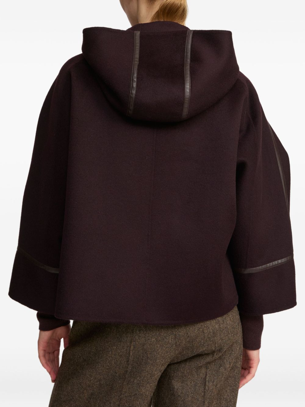 hooded leather-trimmed jacket - 3