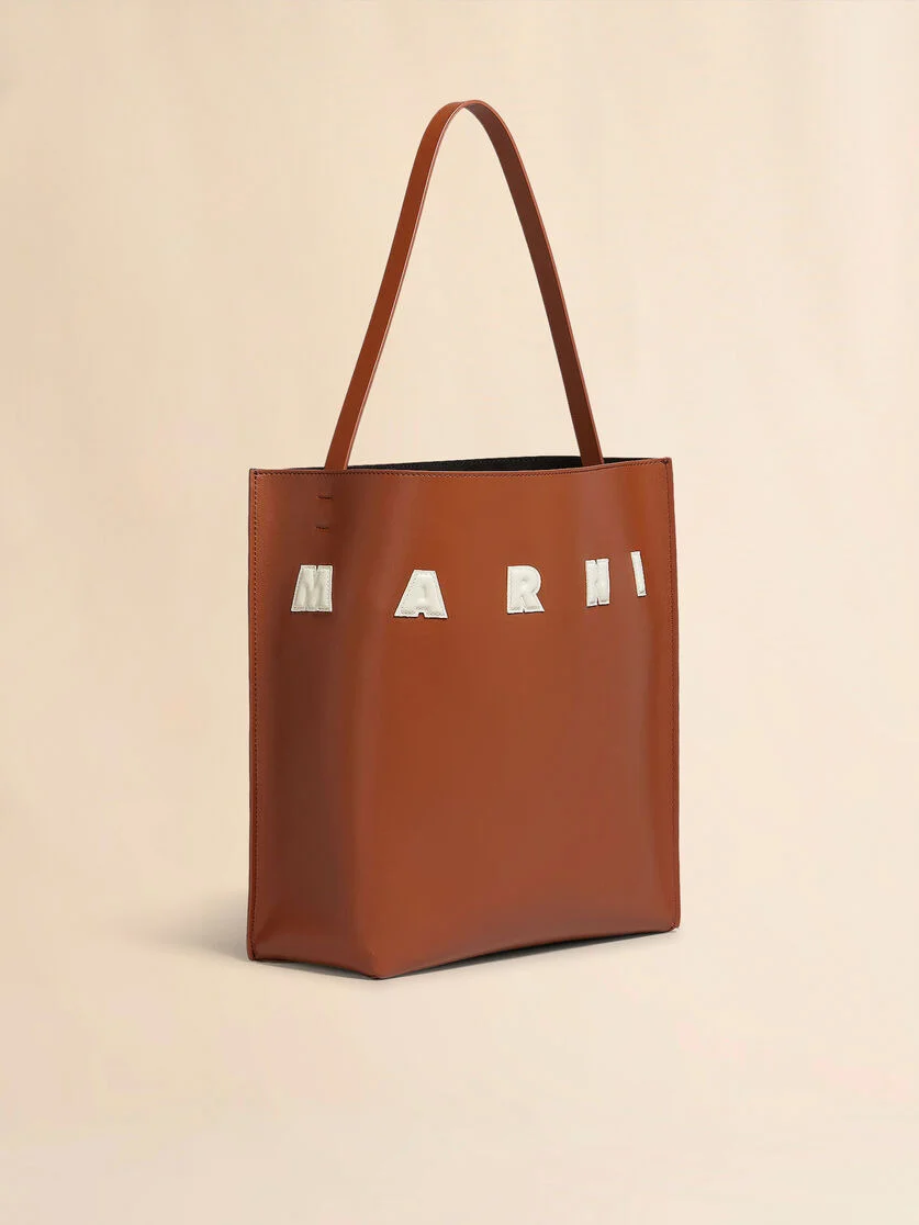 BROWN LEATHER MUSEO MEDIUM HOBO BAG WITH PATCHES - 1