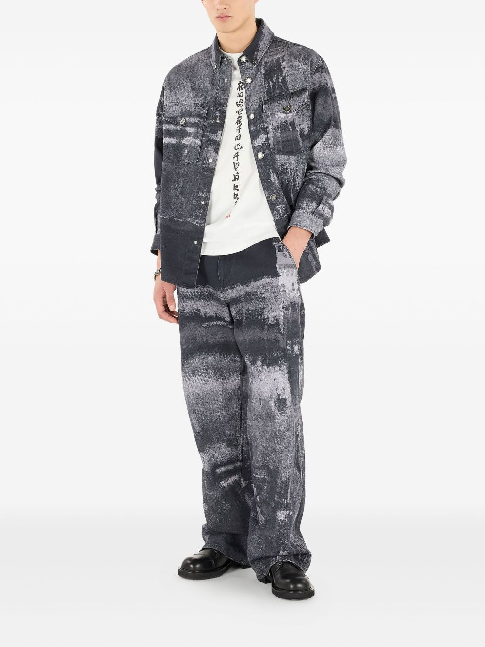 abstract-print denim shirt - 2