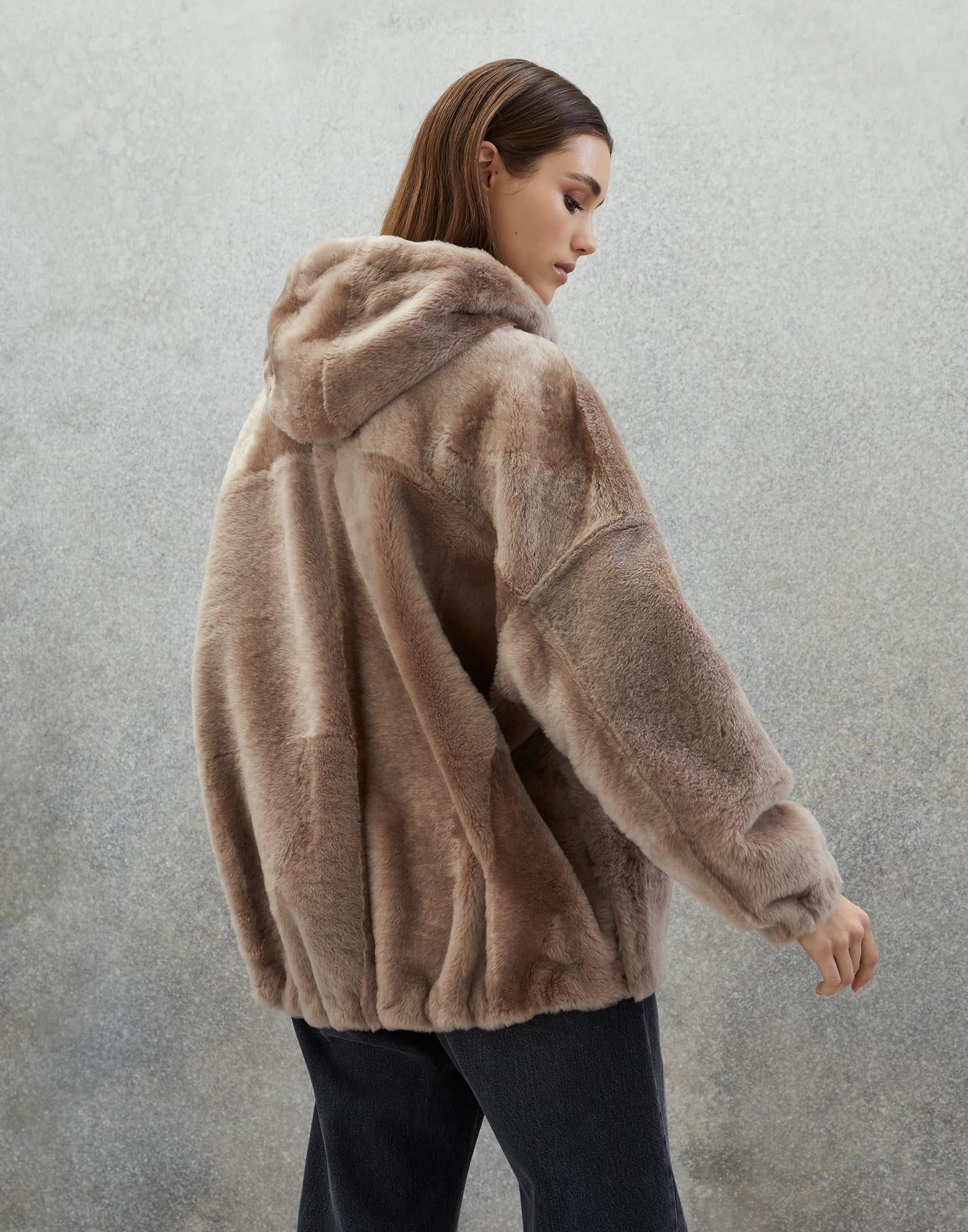 Reversible shearling parka with shiny trim - 2