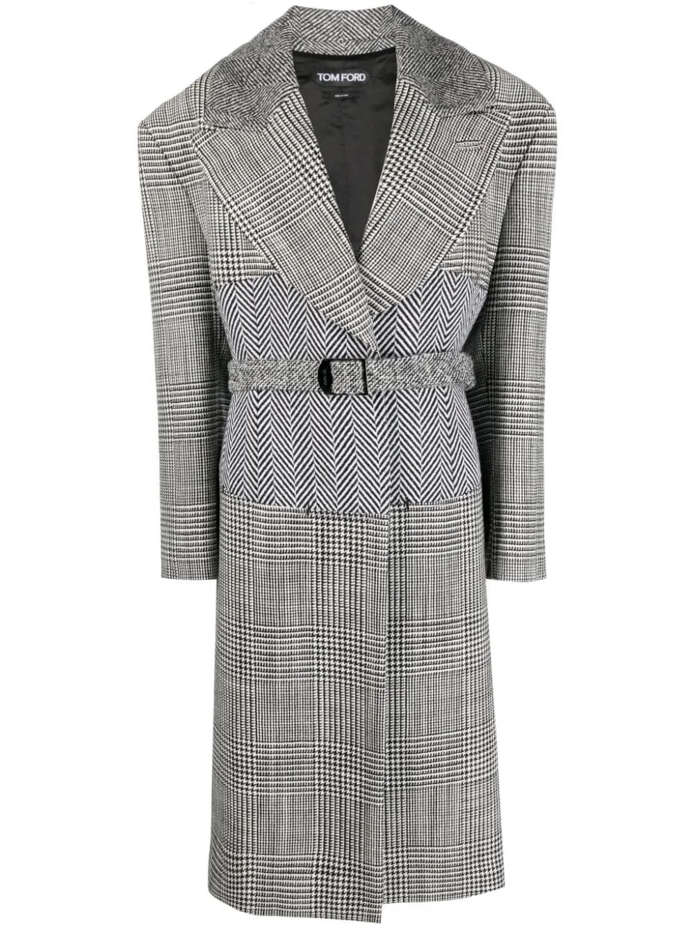 houndstooth-pattern belted coat - 1