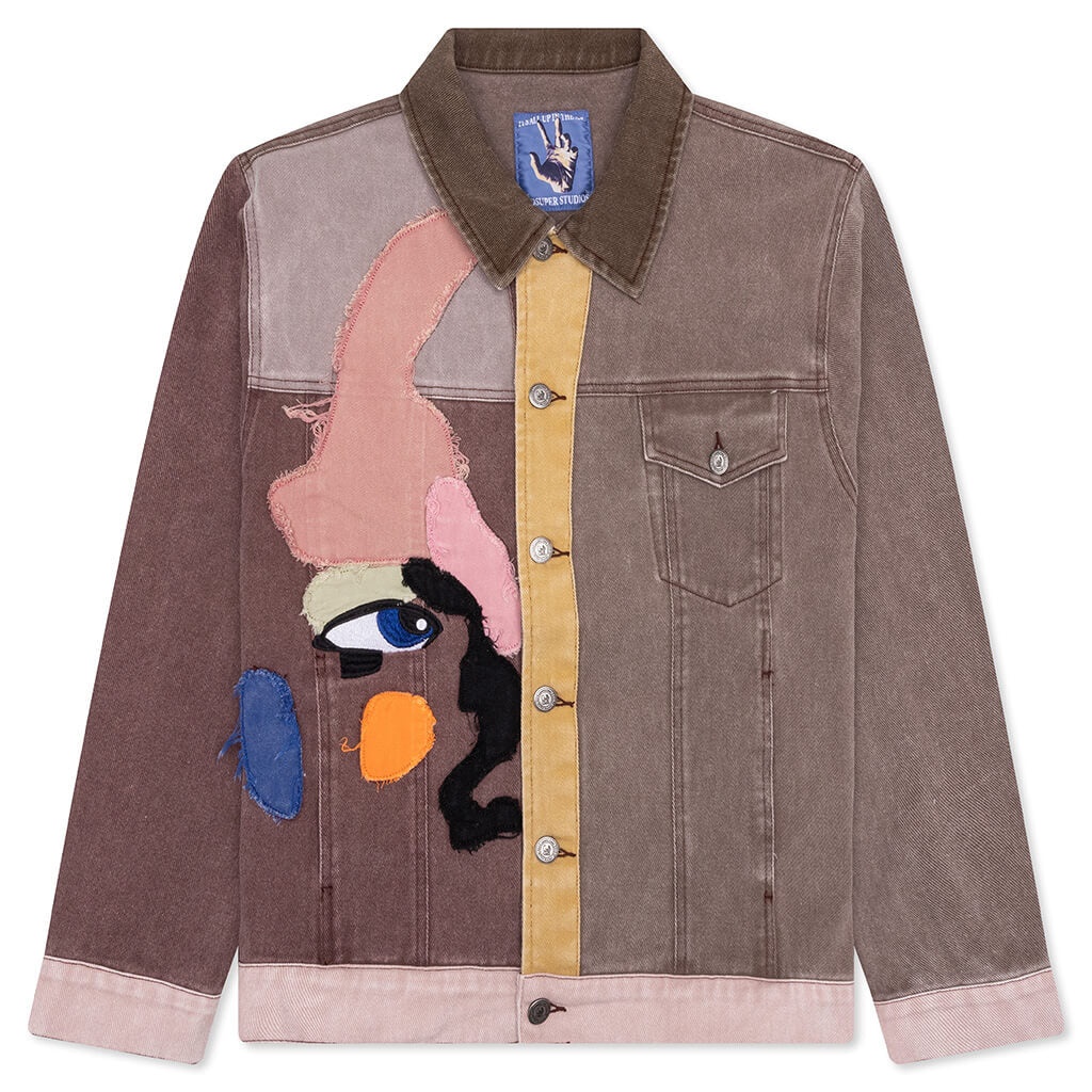 PATCHWORK FACE COLORBLOCKED TWILL JACKET - BROWN/MULTI - 1
