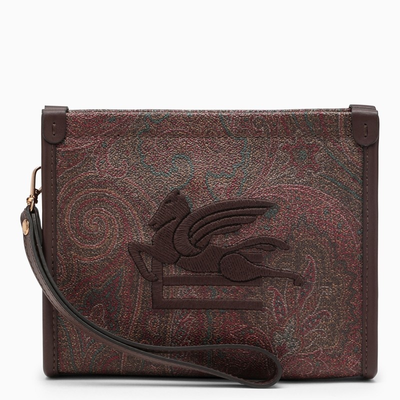 Paisley clutch bag in coated canvas with logo - 1