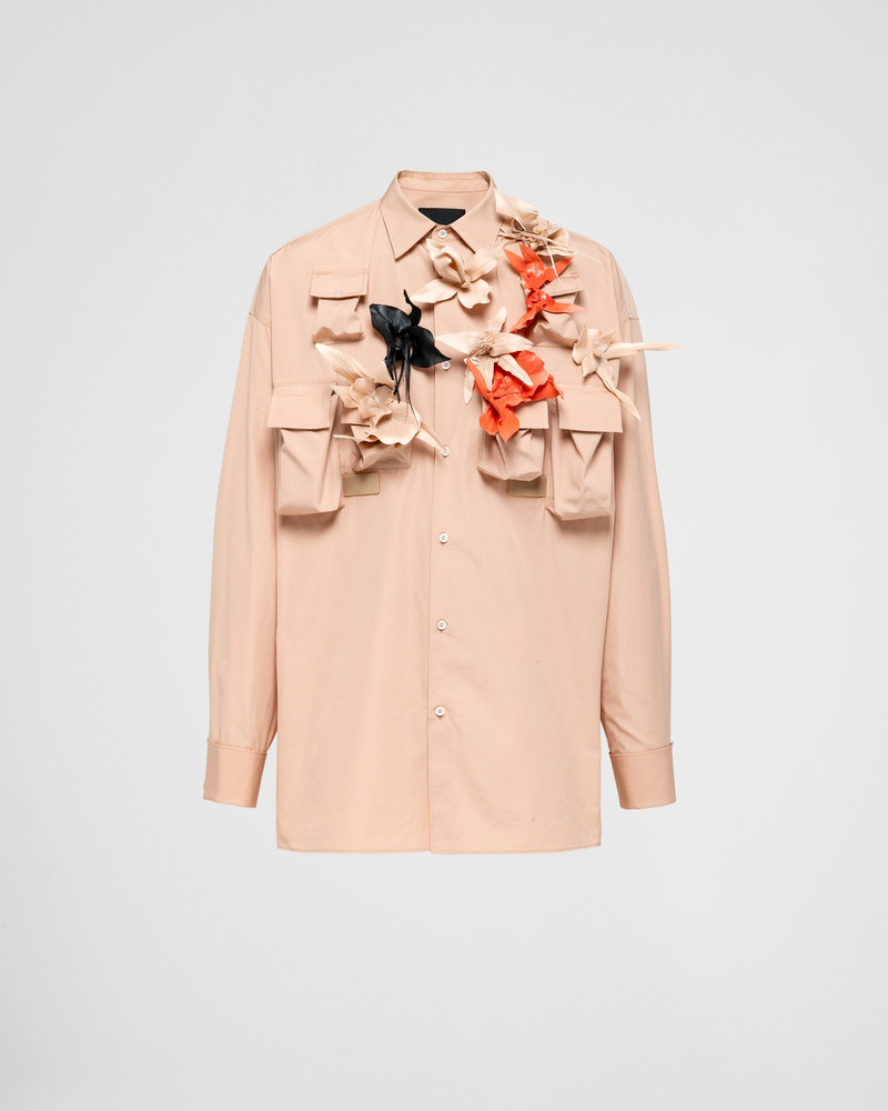 Cotton shirt with floral appliqués 1