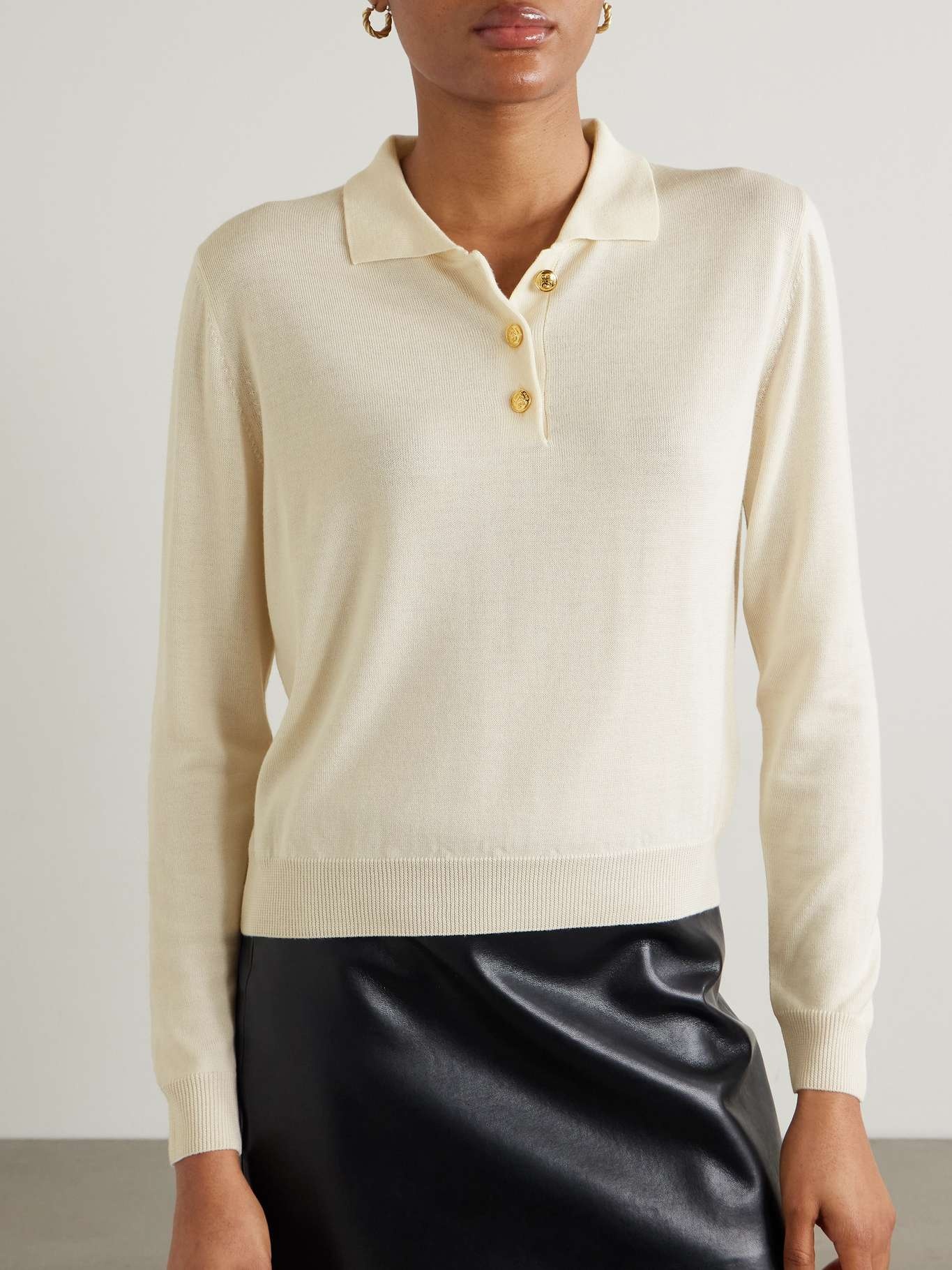 Maine wool, silk and cashmere-blend polo sweater Cream - 3