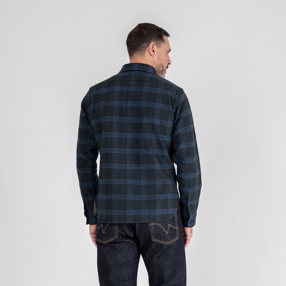 IHSH-408-BLK 12oz Slubby Heavy Flannel Check Work Shirt - Black - 3