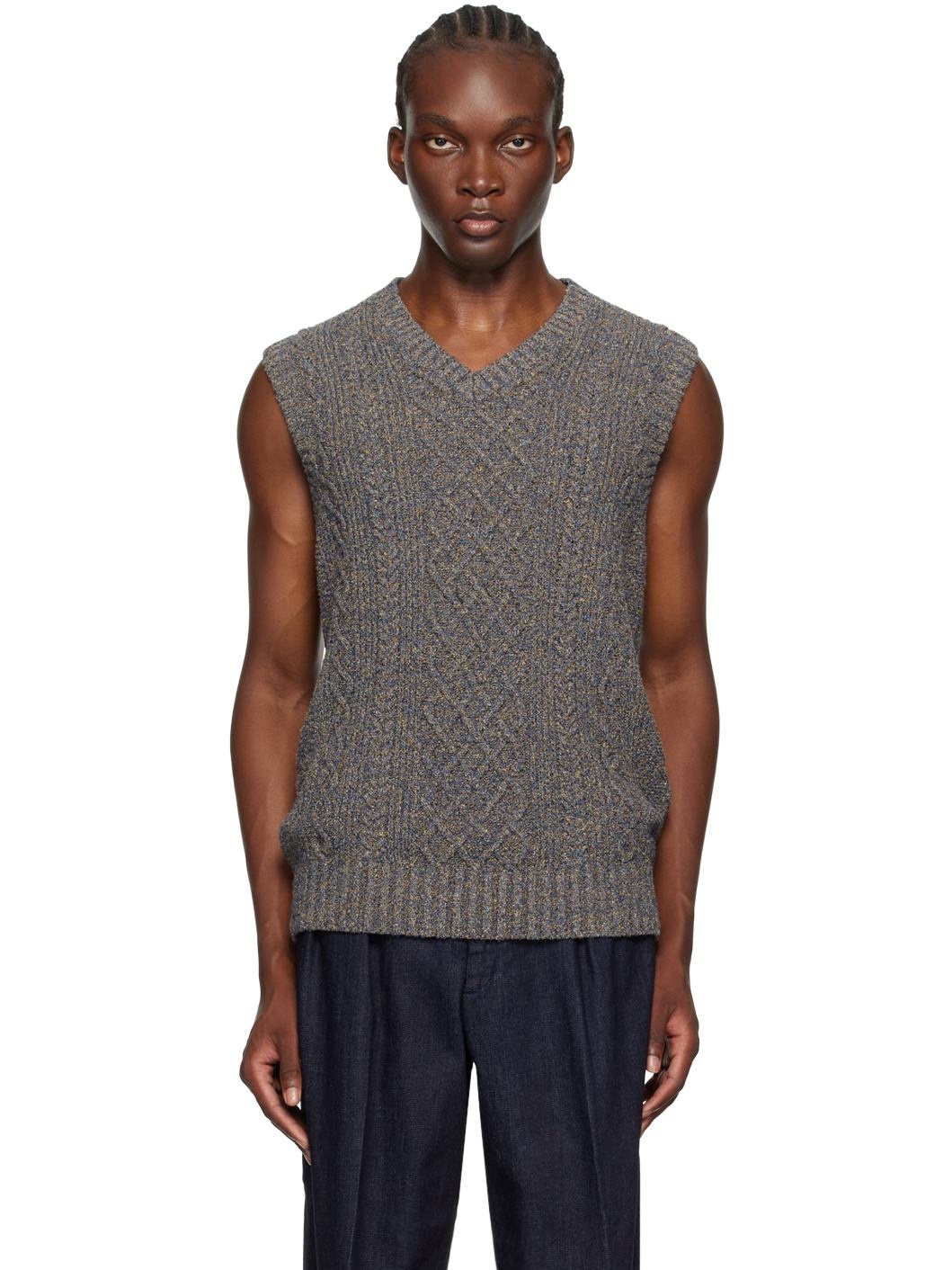 Navy Aran Vest - 1