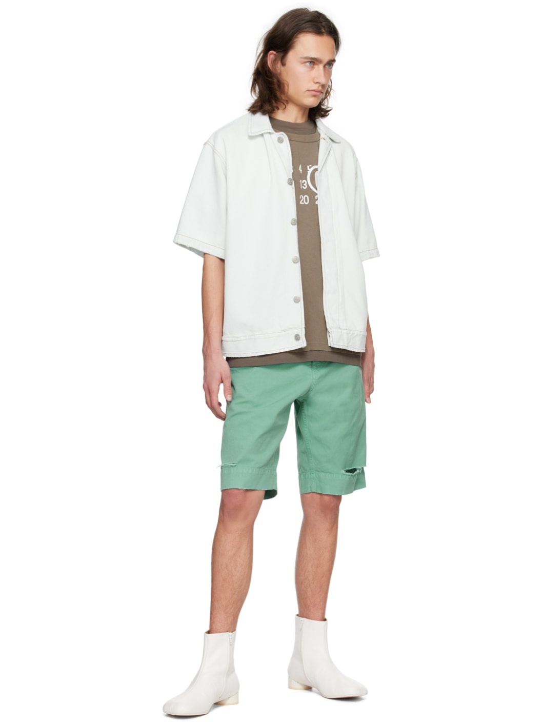 Green Distressed Shorts - 4