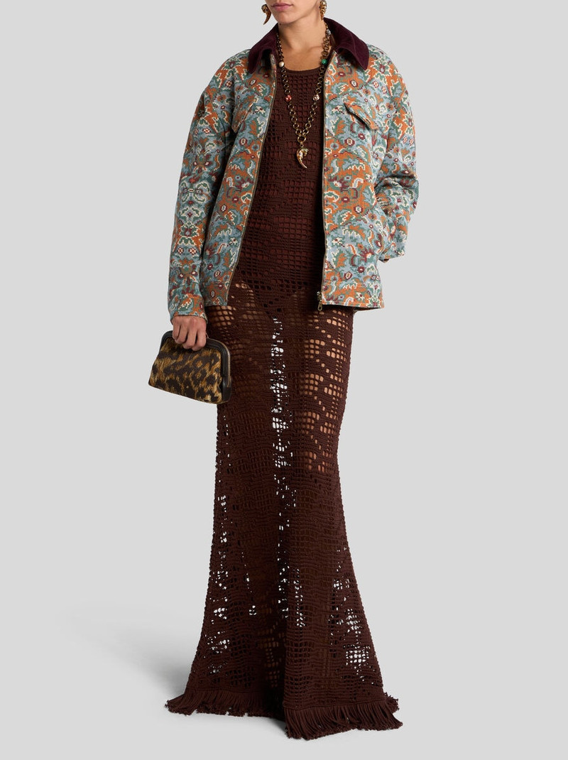 ZIPPED COTTON JACQUARD JACKET WITH FLORAL MOTIF 4