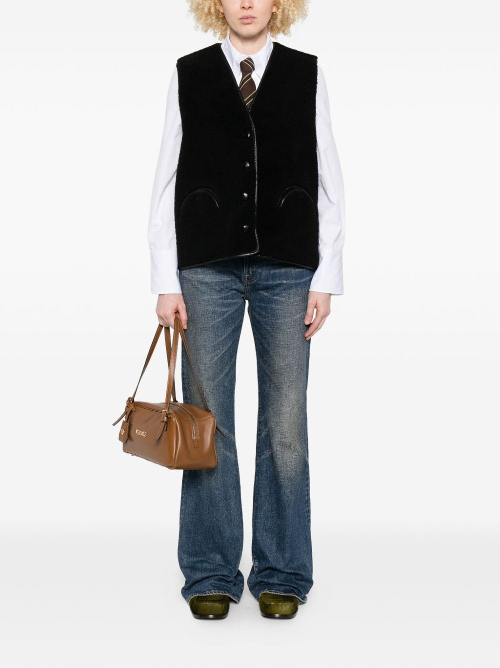 leather-trim buttoned gilet - 2