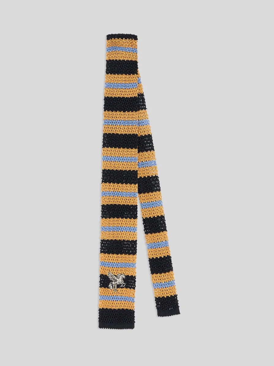 KNIT SILK TIE WITH STRIPES AND PEGASO - 1