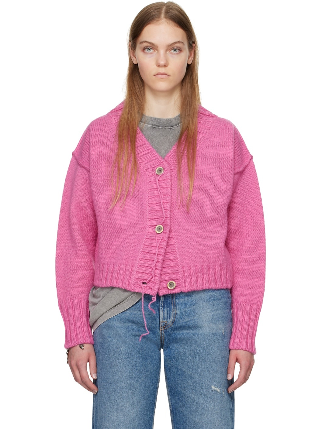 Pink Loose Thread Cardigan - 1