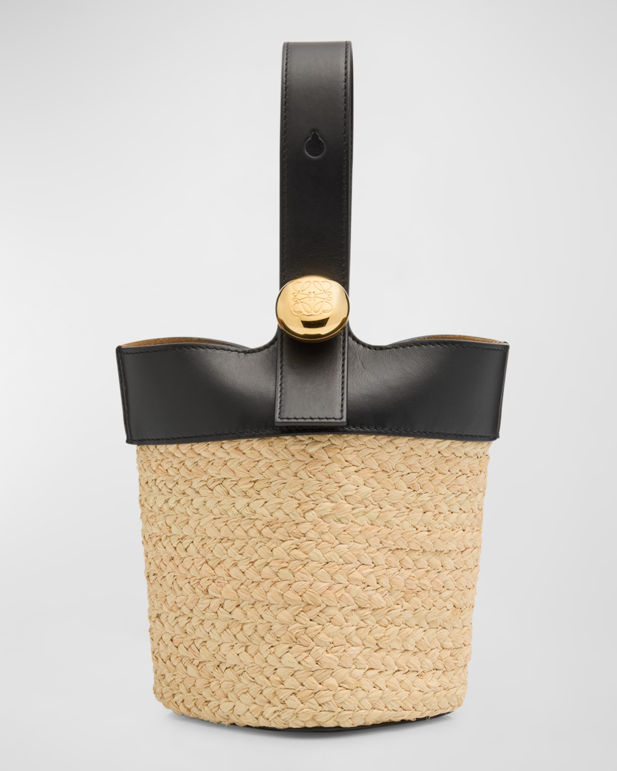 Mini Anagram Pebble Raffia Bucket Bag - 1