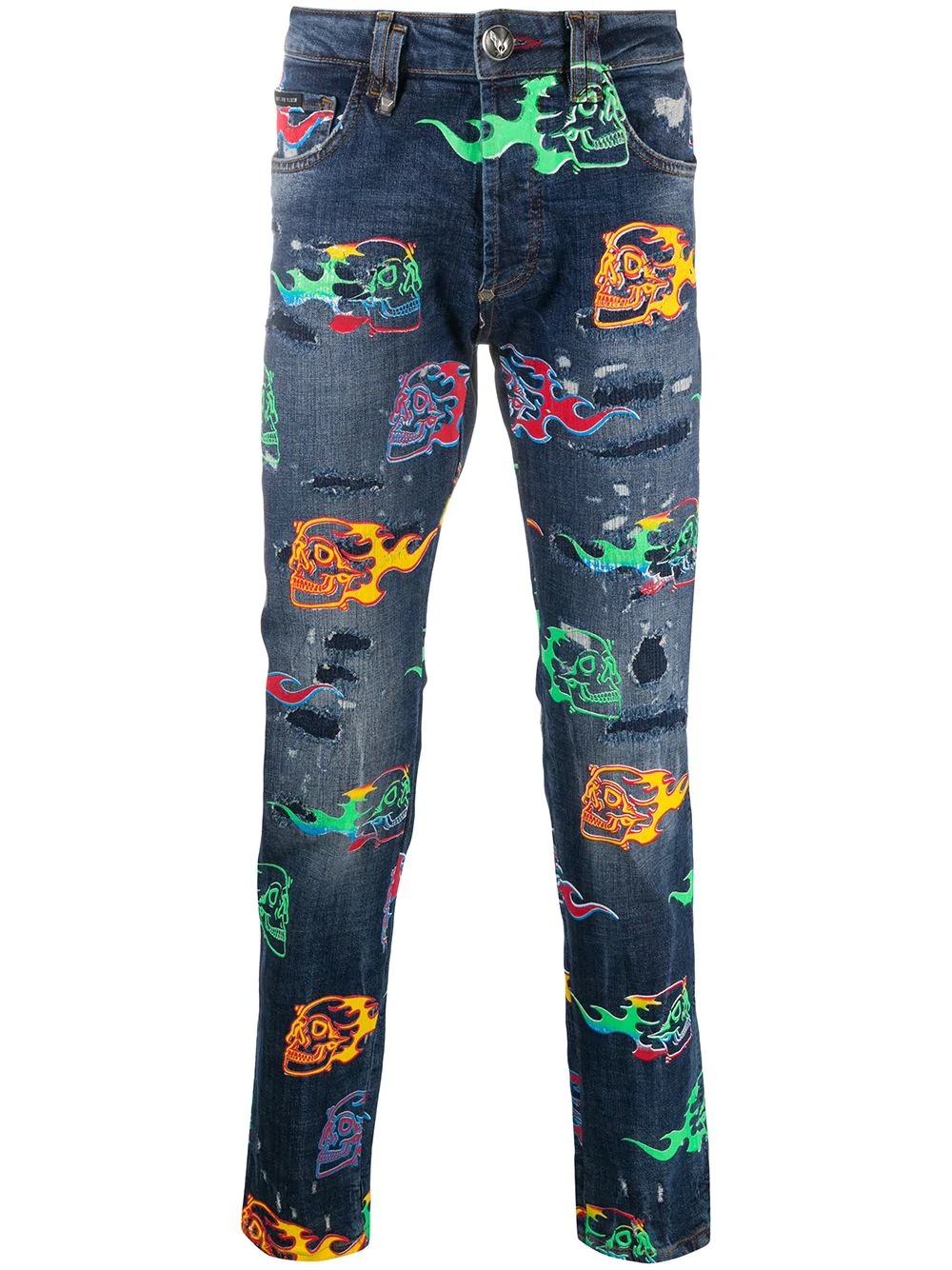 skull-print straight leg trousers - 1