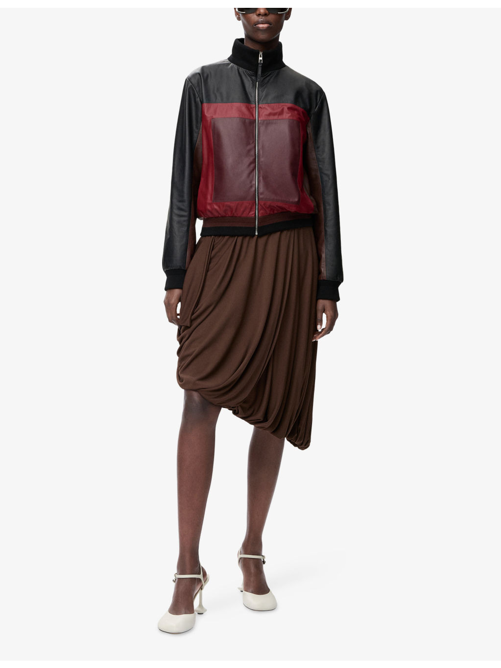 Colour-Block Cropped Leather Jacket - 2