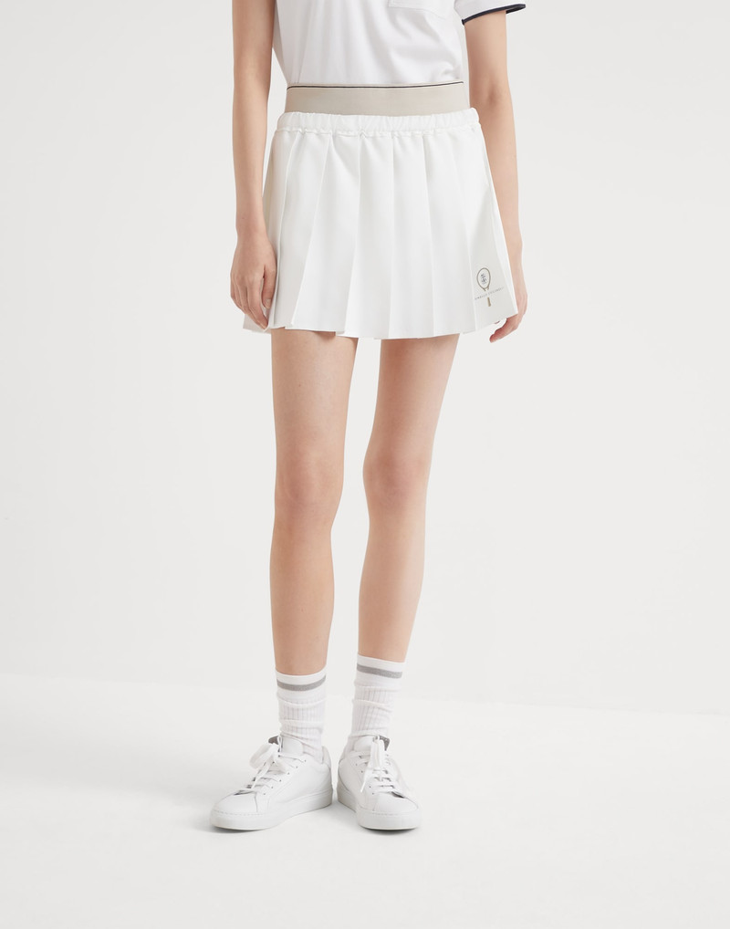 Pleated techno poplin mini skirt with tennis logo 1