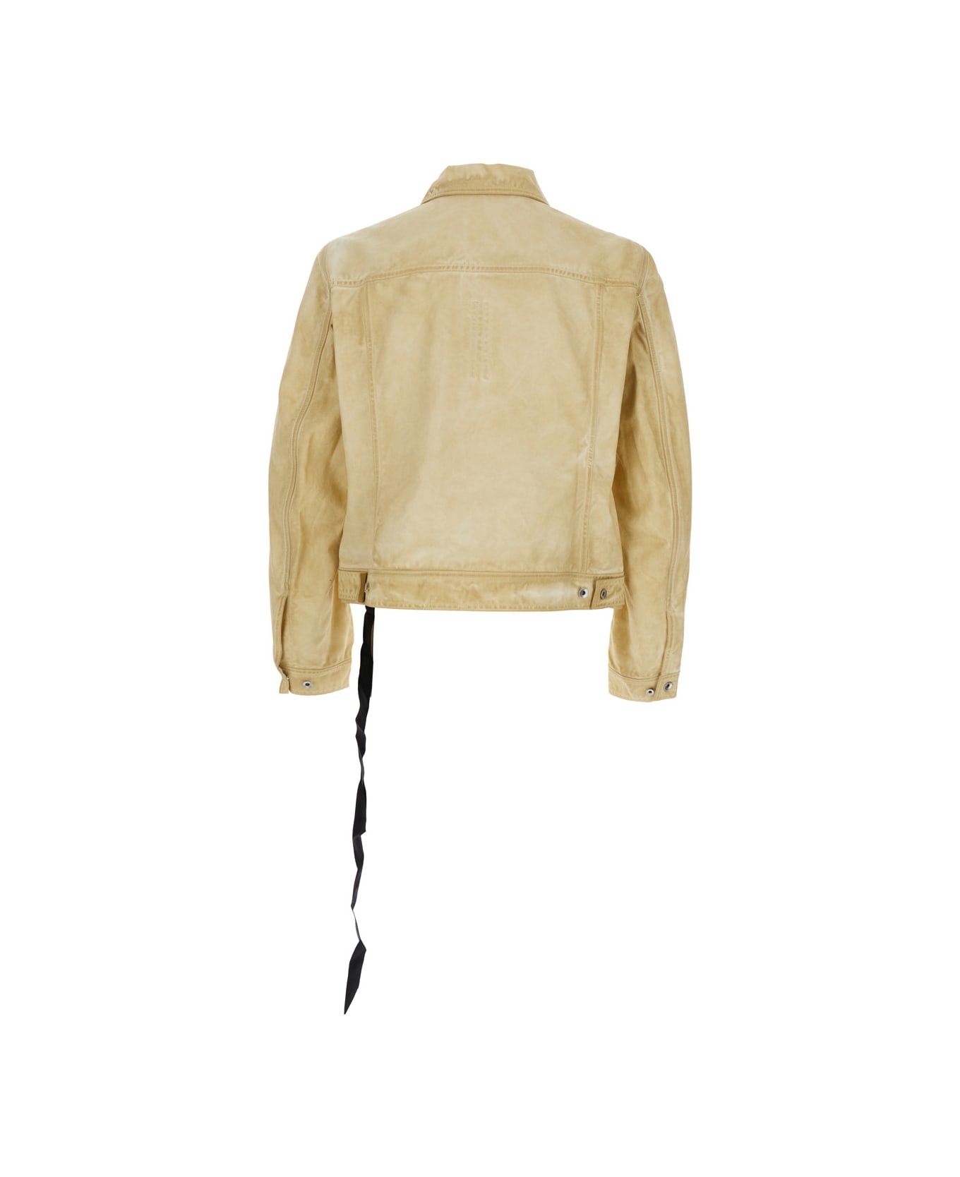 'trucker' Beige Jacket With Classic Collar And Drawstring Detail On The Waist In Cotton Man - 2