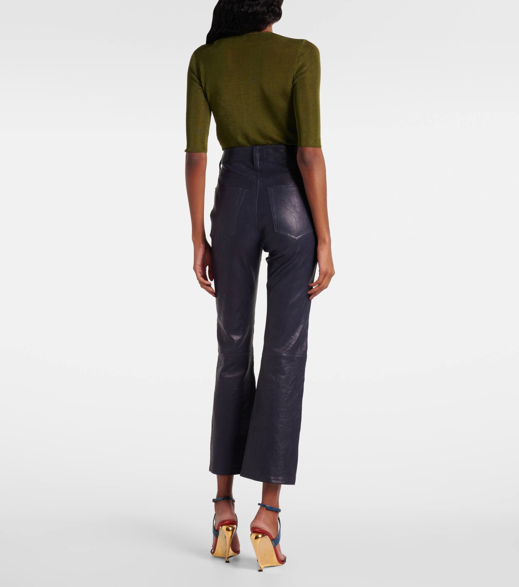 Reboot Crop leather bootcut pants - 3