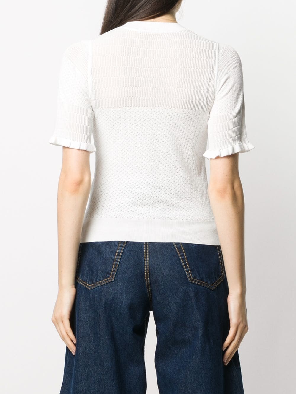 short-sleeve pointelle knit top - 4