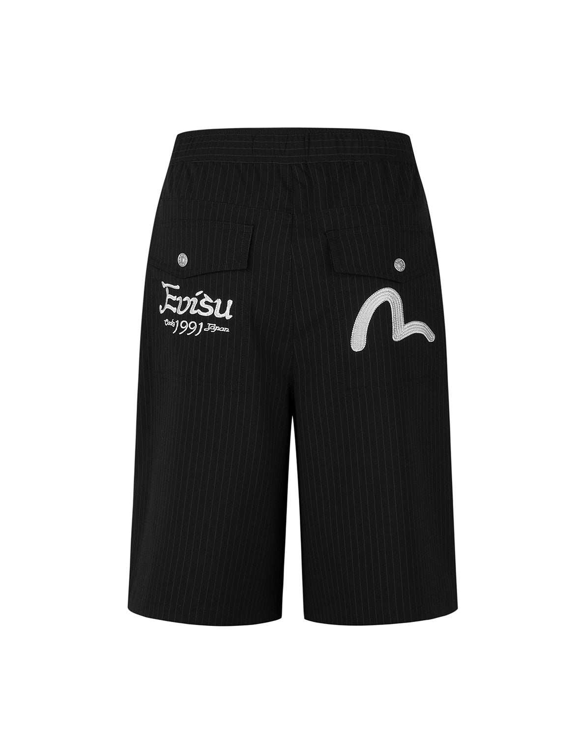 Seagull and Logo Embroidery Fashion Fit Striped Woven Shorts - 10