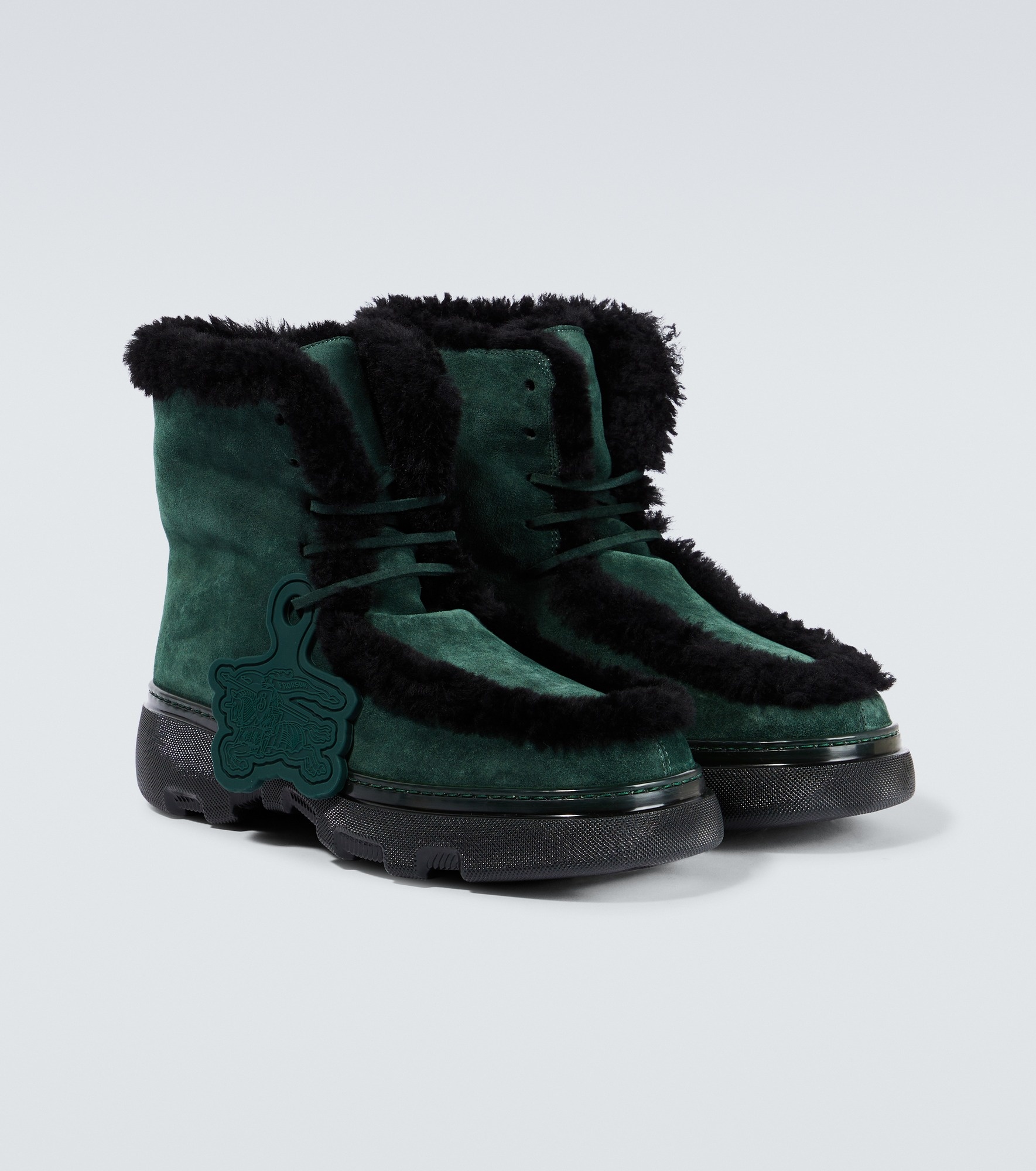 Shearling-trimmed suede ankle boots - 5